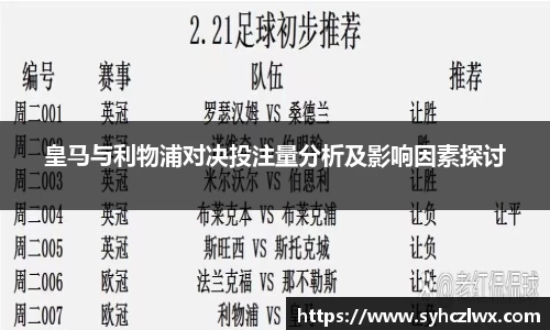 皇马与利物浦对决投注量分析及影响因素探讨